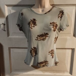 Polly & Esther Sheer Short Sleeve Y2K Mesh Angel Top Small